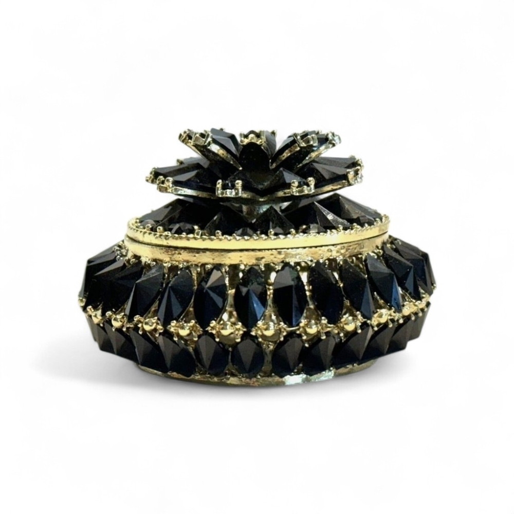 Christian Siriano New York gold-tone metal and black rhinestone trinket box. NWT
